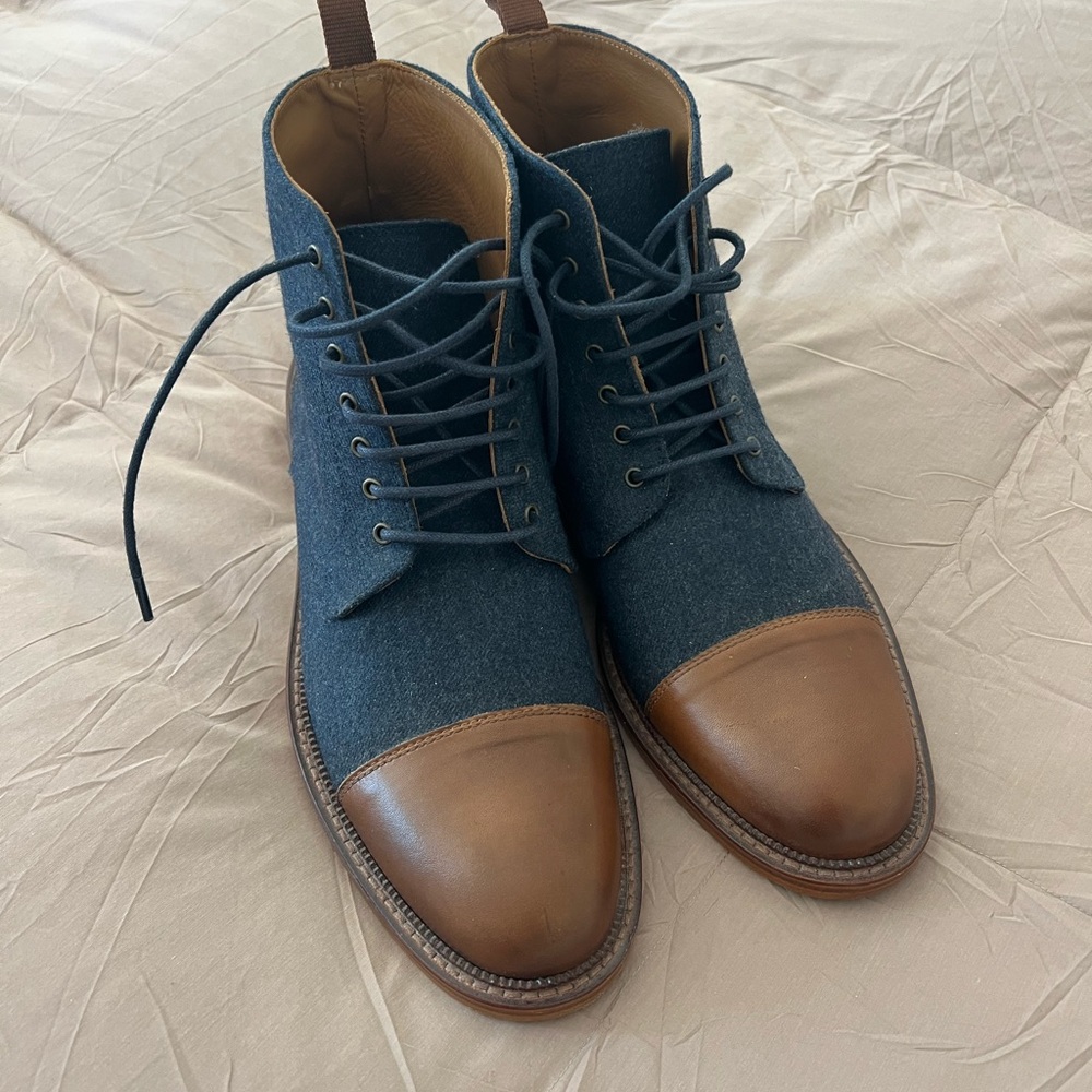 Taft Navy and Leather Lace-Up Boots